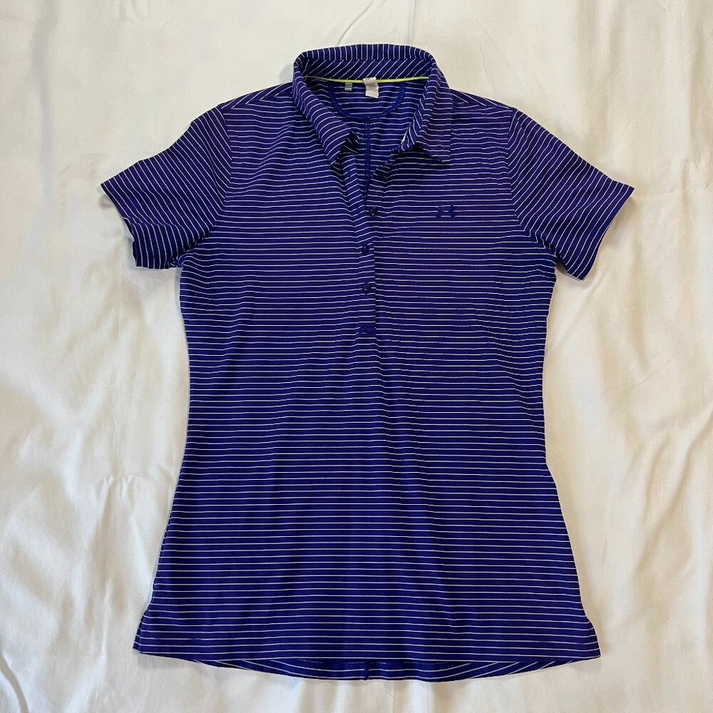 Under Armour Puple White Stripe Athletic Golf Polo | Size S